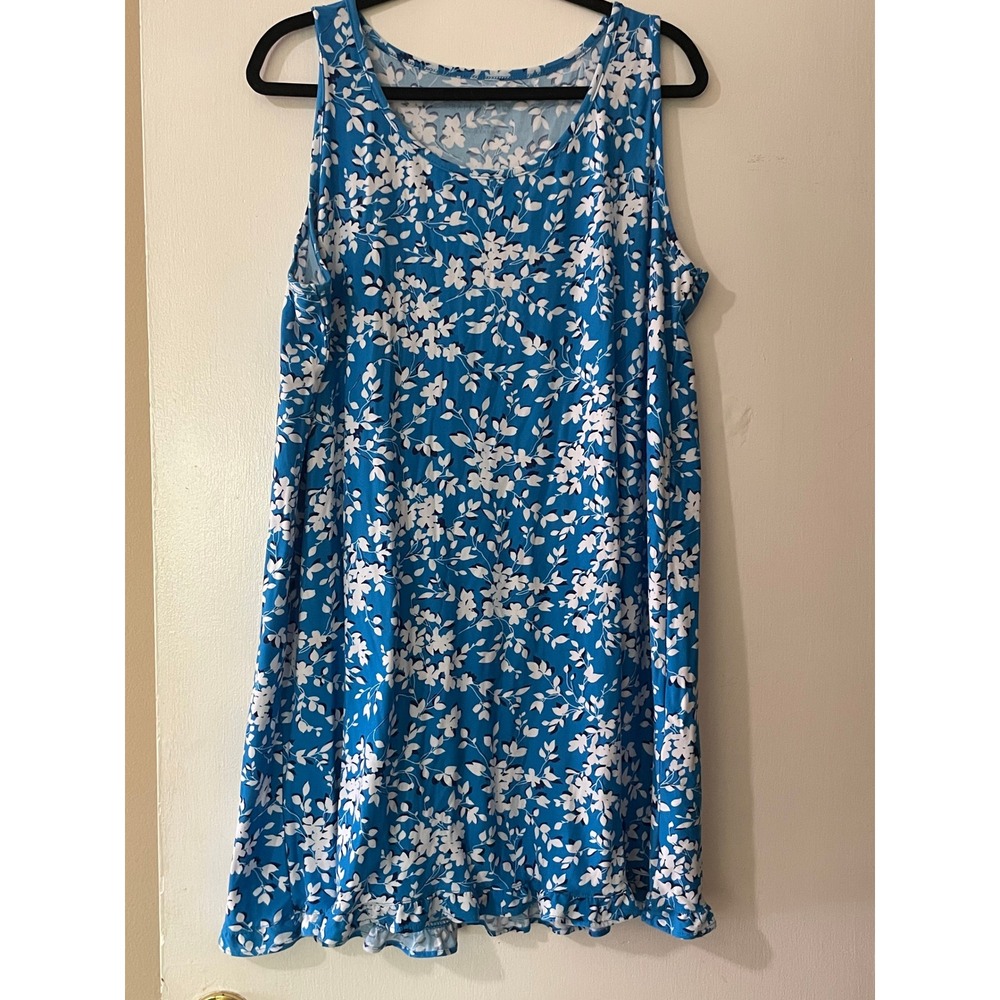 Draper James Women's Blue White Floral Ruffle‎ Hem Sleeveless Dress  L/XL